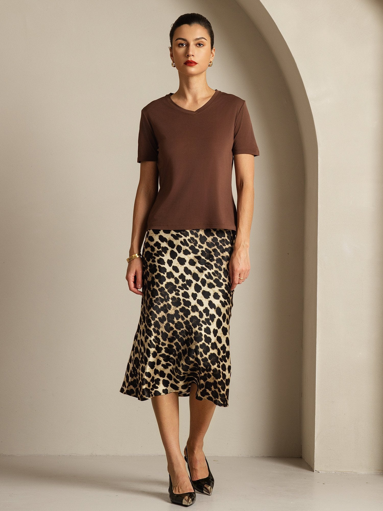 [Café] SilkSilky-FR Soie Womens T-Shirt 008