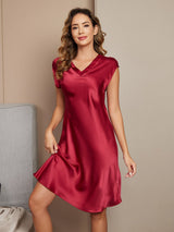 [Rouge Vineux] SilkSilky-FR Cap Sleeve V Neck Chemises de nuit 003