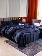 [Bleu Foncé] SilkSilky-FR 22Momme Parure de Lit Soie 003