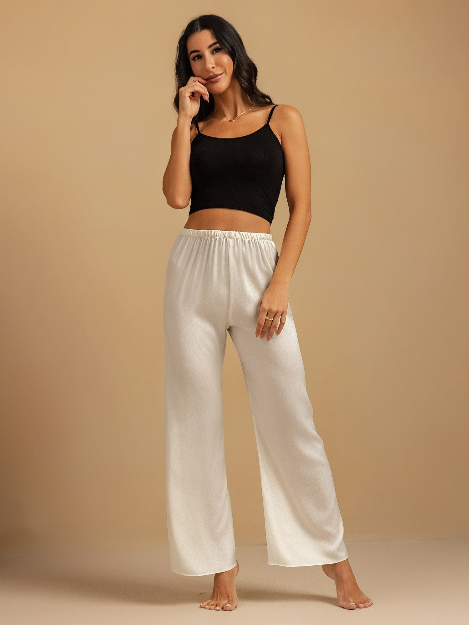 [Blanc] SilkSilky-FR 19Momme Soie Womens Sleep Bottoms 005,