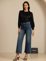 [Noir] SilkSilky-FR 19Momme Long Sleeve Round Neck Blouse 006