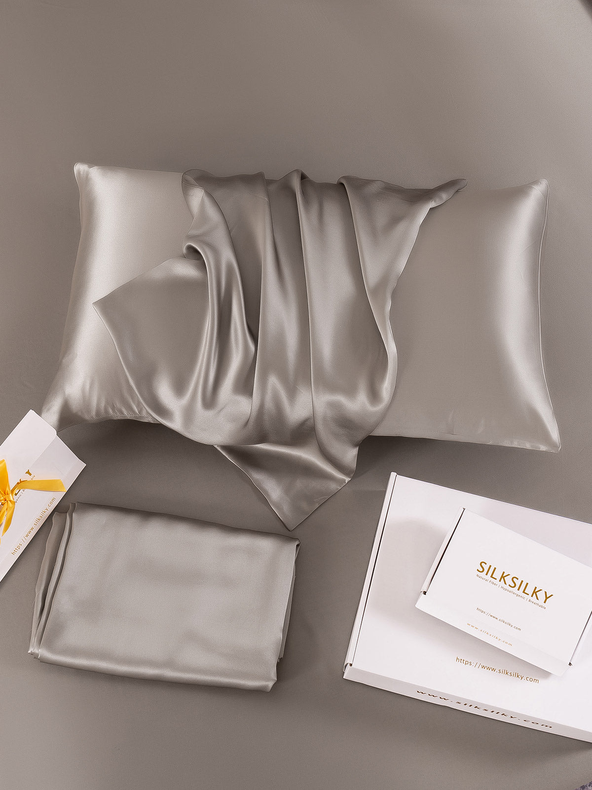 SilkSilky-FR 19Momme Pure Soie Pillowcase Gris 008