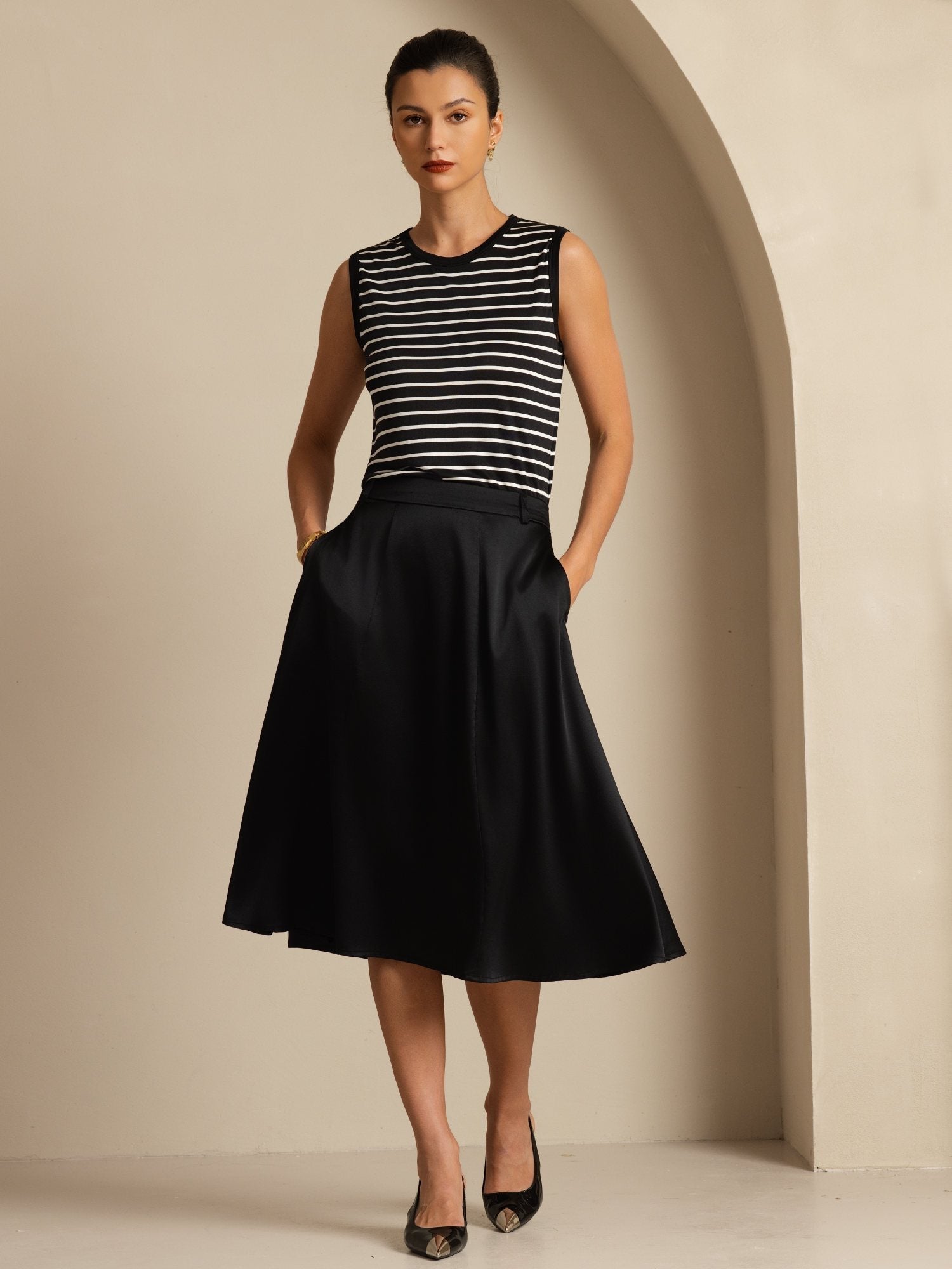 [Noir] SilkSilky-FR 19Momme Soie Skirt 001