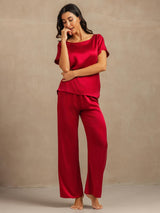 [Rouge Vineux] SilkSilky-FR 19Momme Manches courtes Femme Pyjamas 006