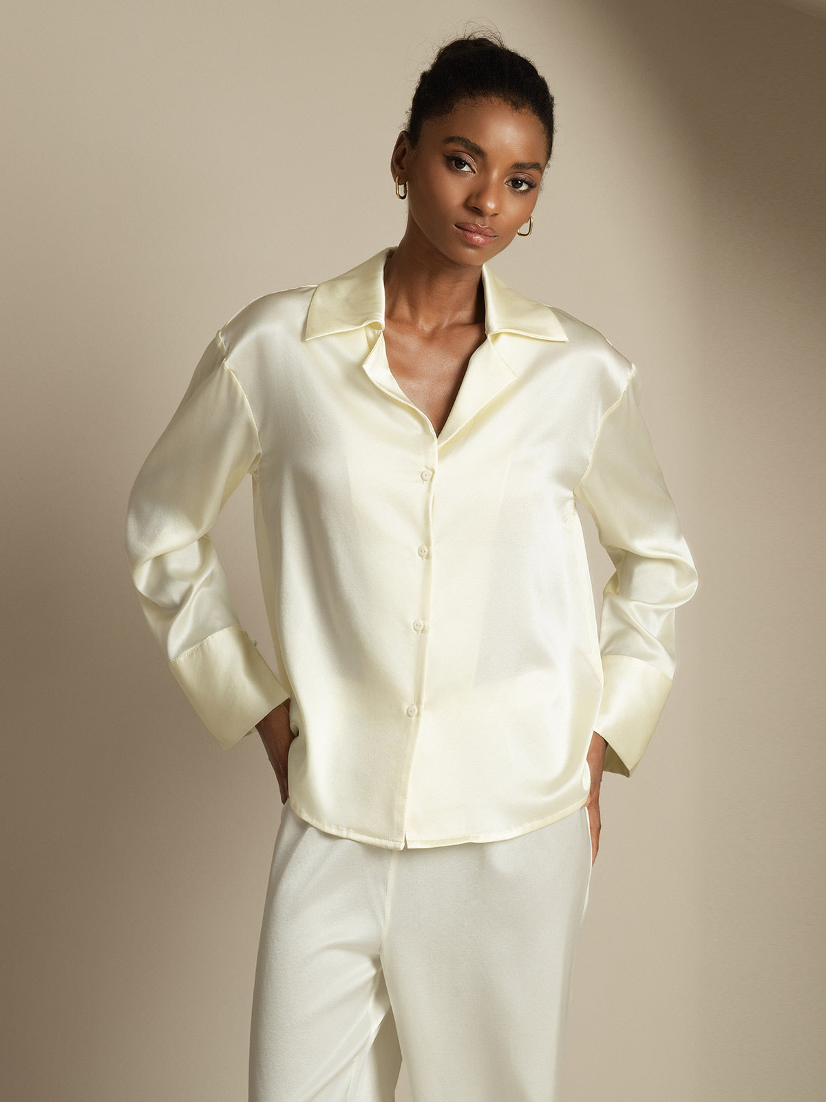 [Ivory] SilkSilky-FR 19Momme Soie Womens Shirt 005
