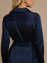 [Bleu Foncé] SilkSilky-FR Long Sleeve Lapel Collar Robes 005