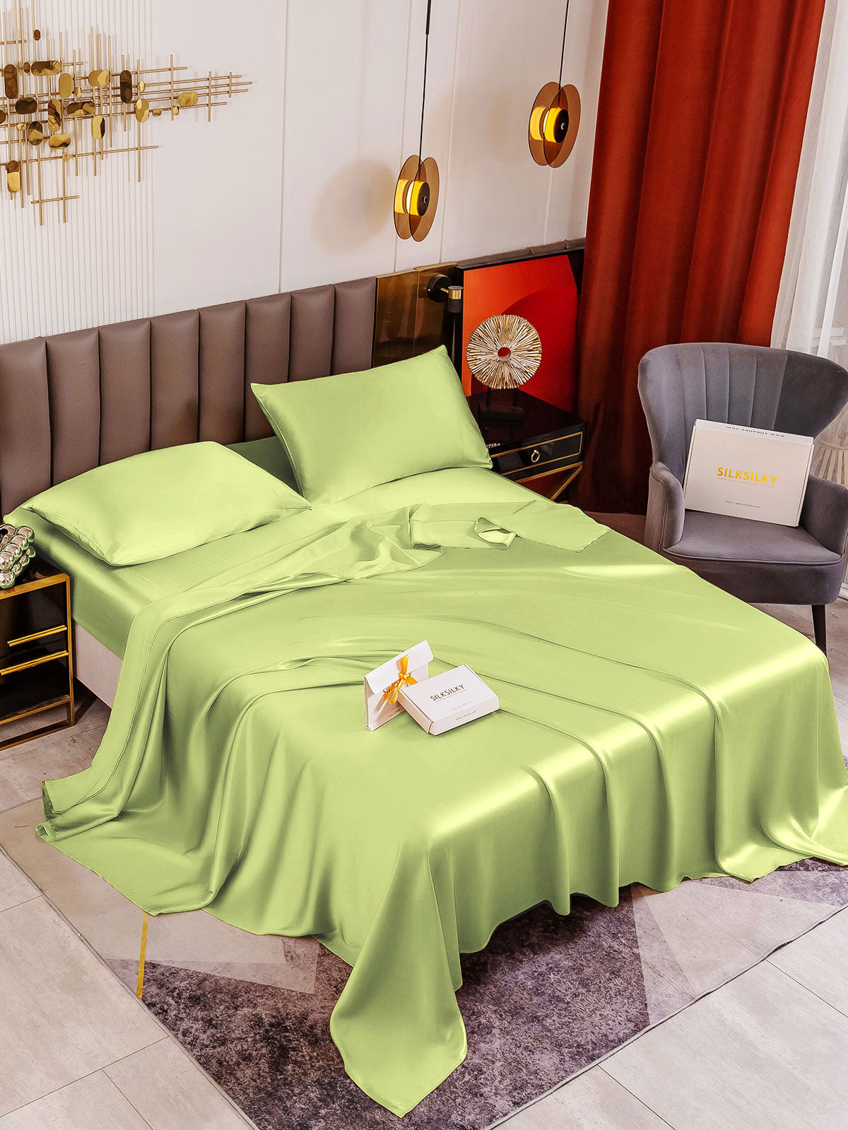 SilkSilky FR 19Momme Pure Soie Bedding Set VertMenthe 001