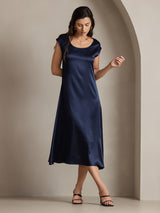[Bleu Foncé] SilkSilky-FR Cap Sleeve Robes 006