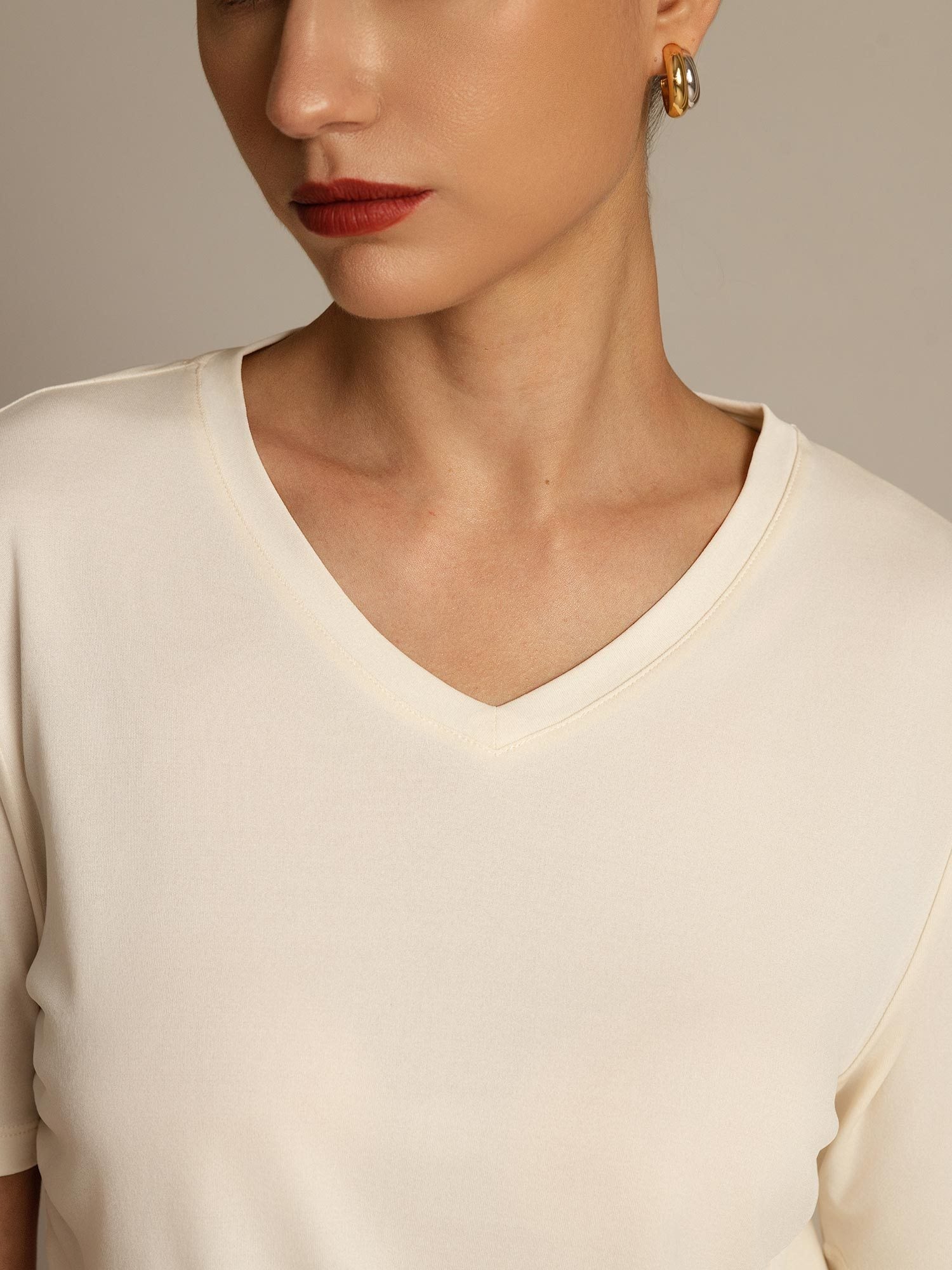 [Beige] SilkSilky-FR Soie Womens T-Shirt 003,