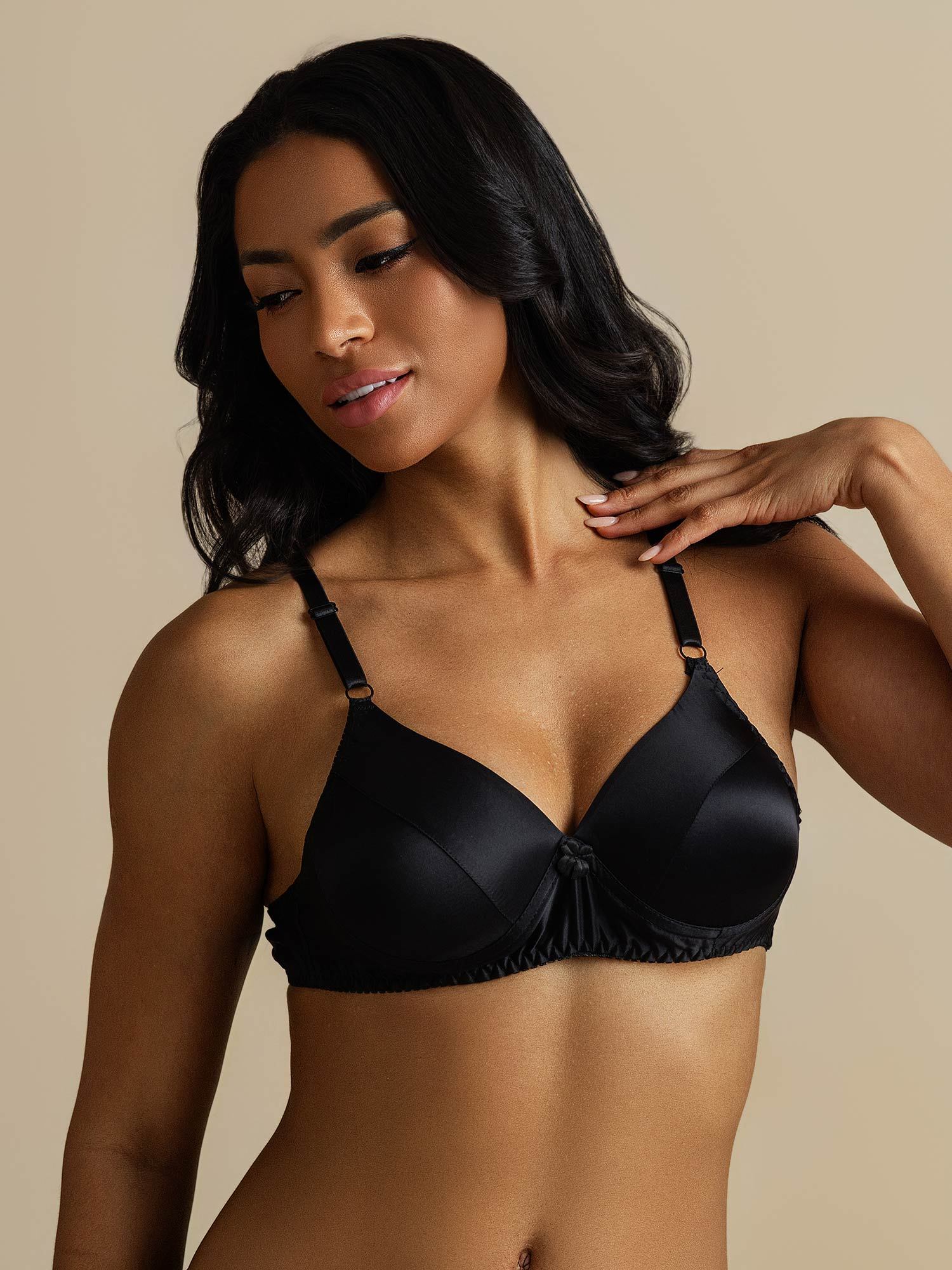 [Noir] SilkSilky-FR Soie Bra 006,