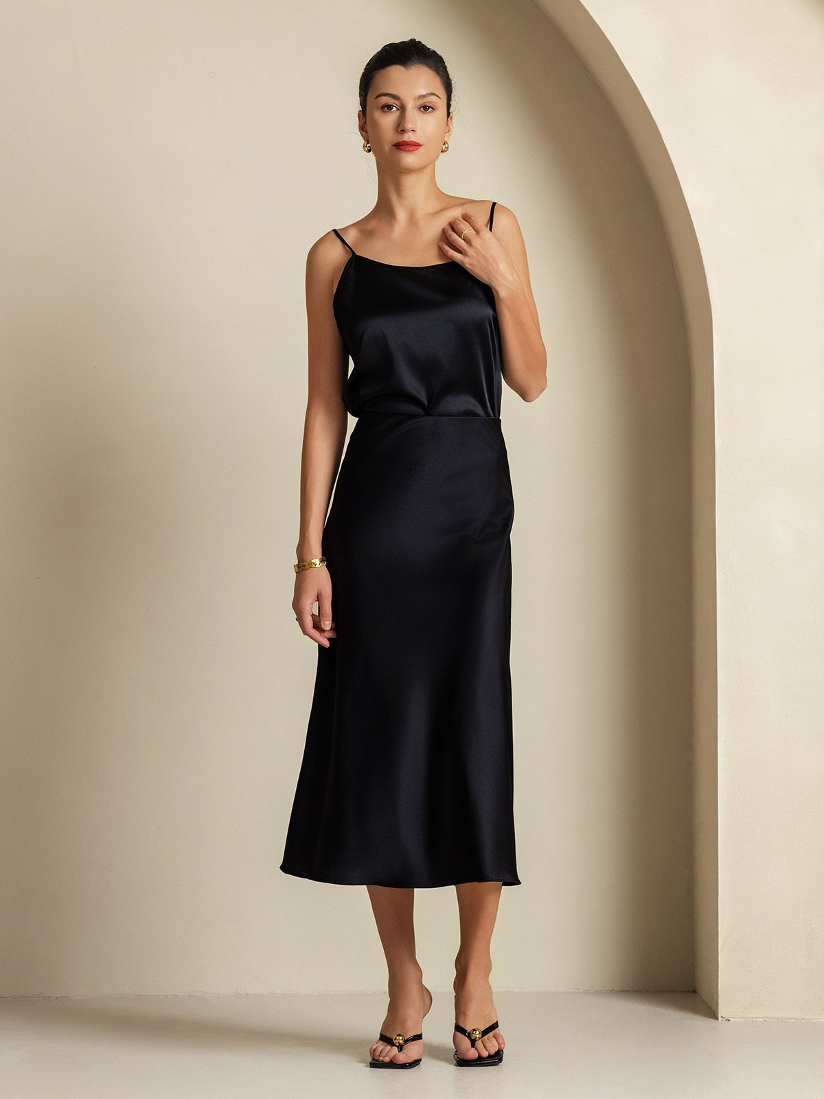 [Noir] SilkSilky-FR 19Momme Soie Womens Outfit Sets 006,