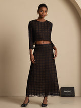 [Noir] SilkSilky-FR Soie Manches longues Col Rond Women''s Outfit Sets 003