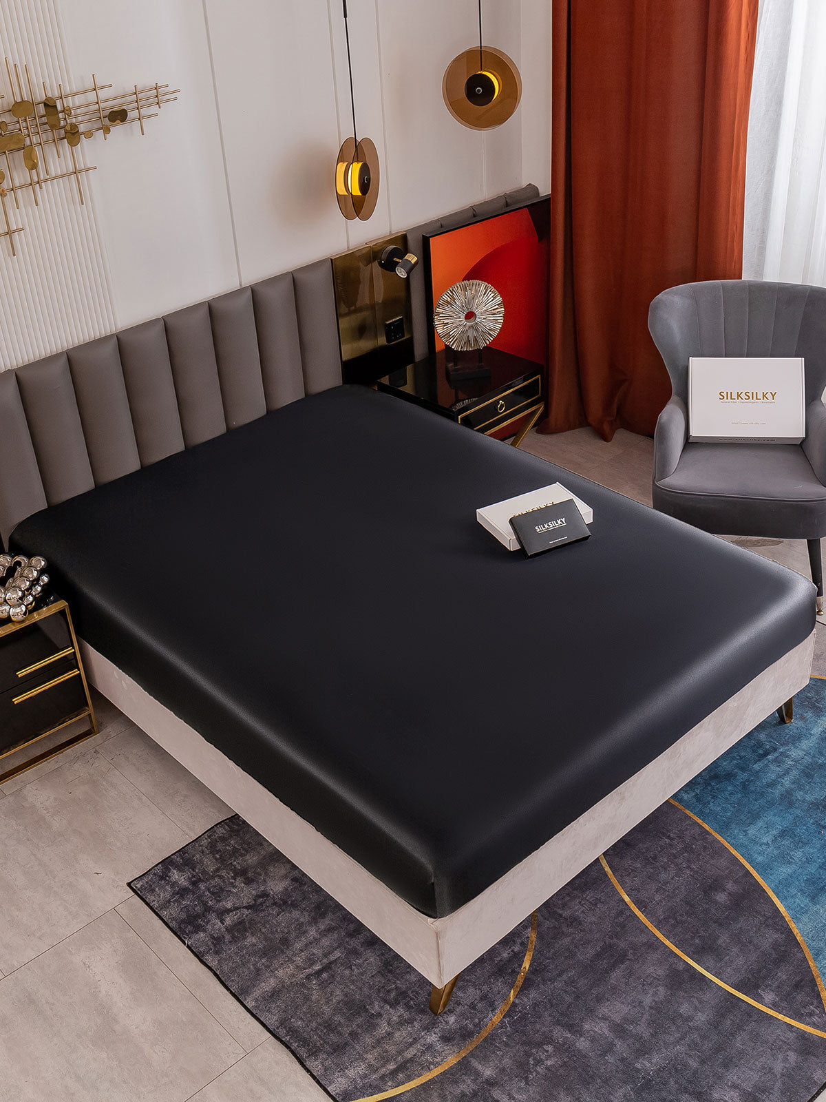 [Noir] SilkSilky-FR 19Momme Pure Soie Sheet 001