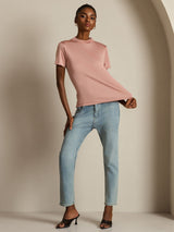 [Rose] SilkSilky-FR 100% Silk Jersey Short Sleeve Mock Neck Femme T-Shirt 004
