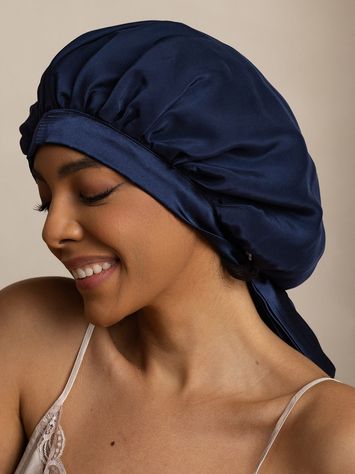 [Bleu Foncé] SilkSilky-FR Pure Soie Sleep Cap 003