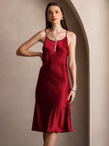 [Rouge Vineux] SilkSilky-FR Fines Brides Encolure Dégagée Robes 006