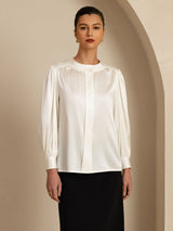 [Blanc] SilkSilky-FR 19Momme Long Sleeve Round Neck Blouse 003