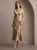 [Champagne] SilkSilky-FR Cap Sleeve Robes 007