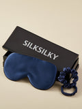 SilkSilky FR 19Momme Pure Soie Eye Mask BleuFoncé 001