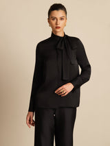 [Noir] SilkSilky-FR 19Momme Manches longues À Nouer Blouse 004