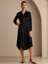 [Noir] SilkSilky-FR Long Sleeve Lapel Collar Robes 001