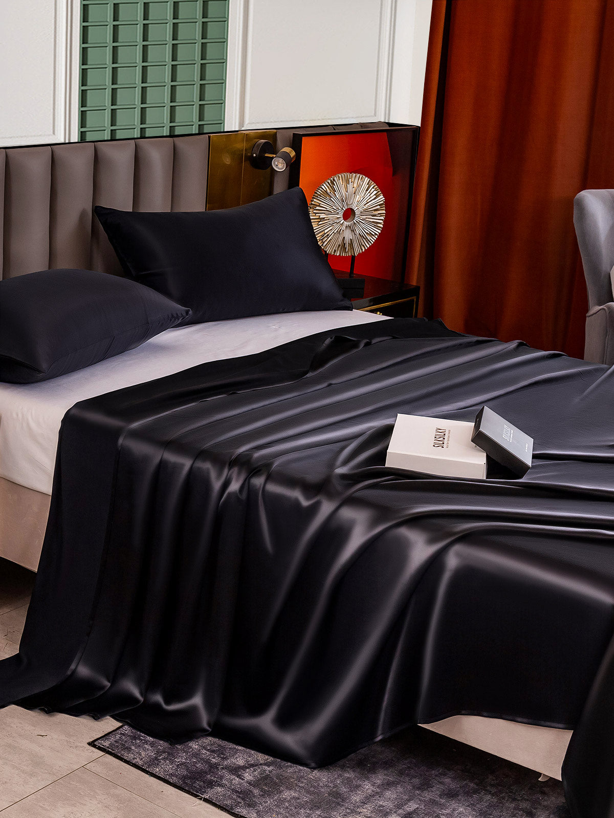 [Noir] SilkSilky-FR 25Momme Pure Soie Bedding Set 004