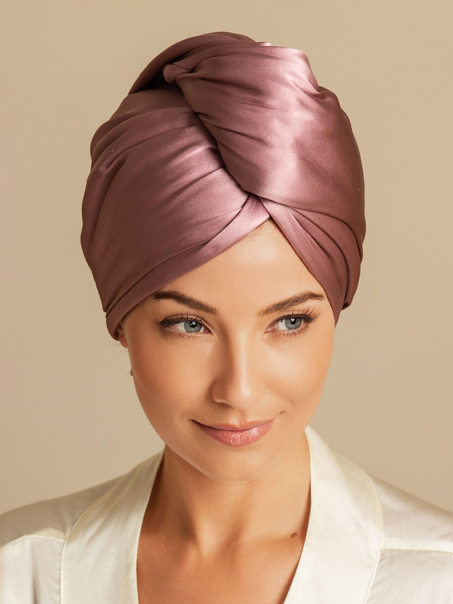 [Mauve Pâle] SilkSilky-FR Soie Hair Towel Wrap 004,