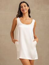 [Blanc] SilkSilky-FR 19Momme Sans manches Encolure Dégagée Chemises de nuit 007
