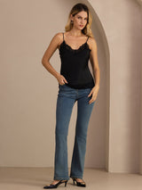 [Noir] SilkSilky-FR Spaghetti Strap V Neck Top À Fines Brides 008