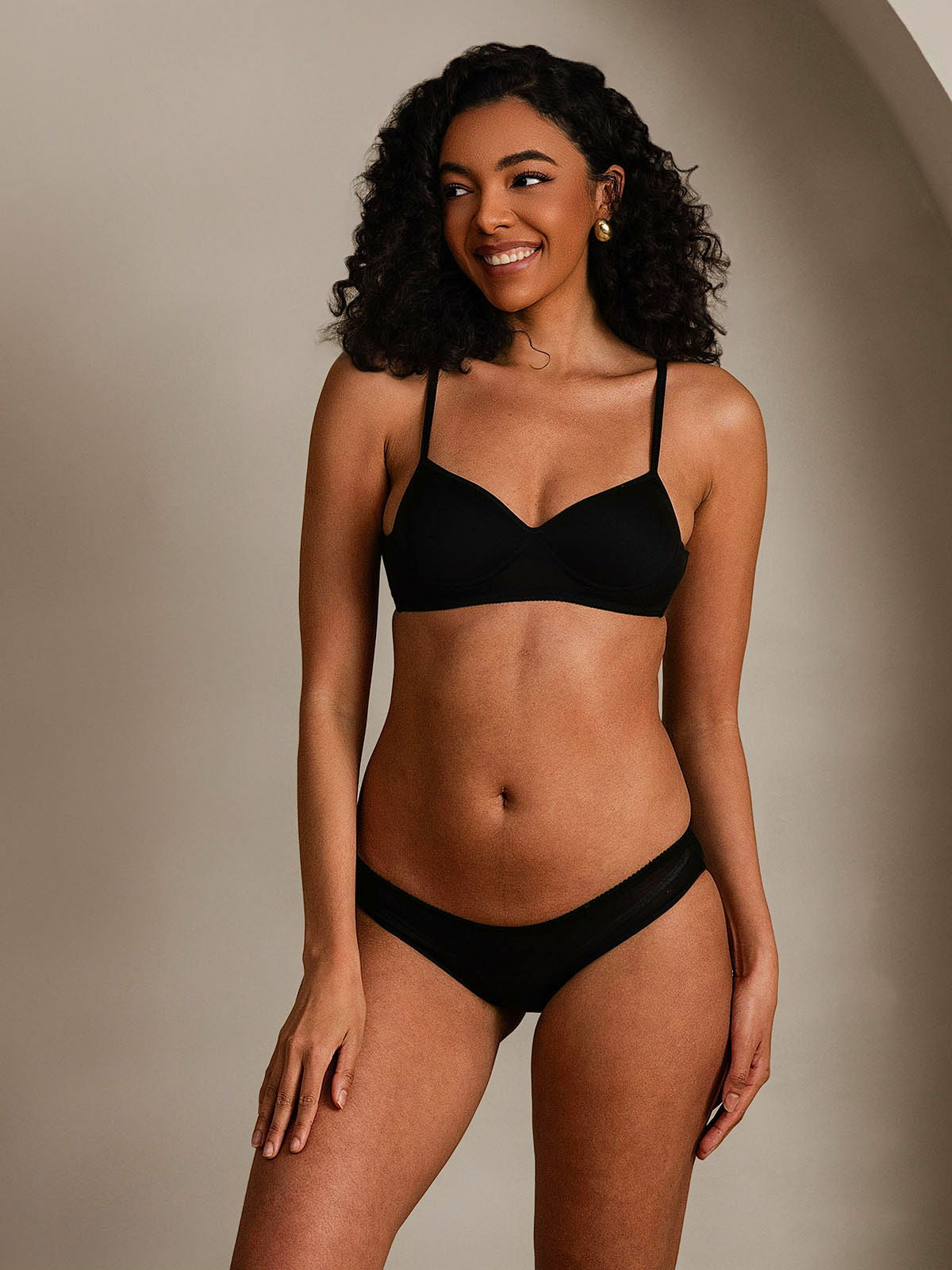 [Noir] SilkSilky-FR Soie Tricotée Bra&Panty Set 001