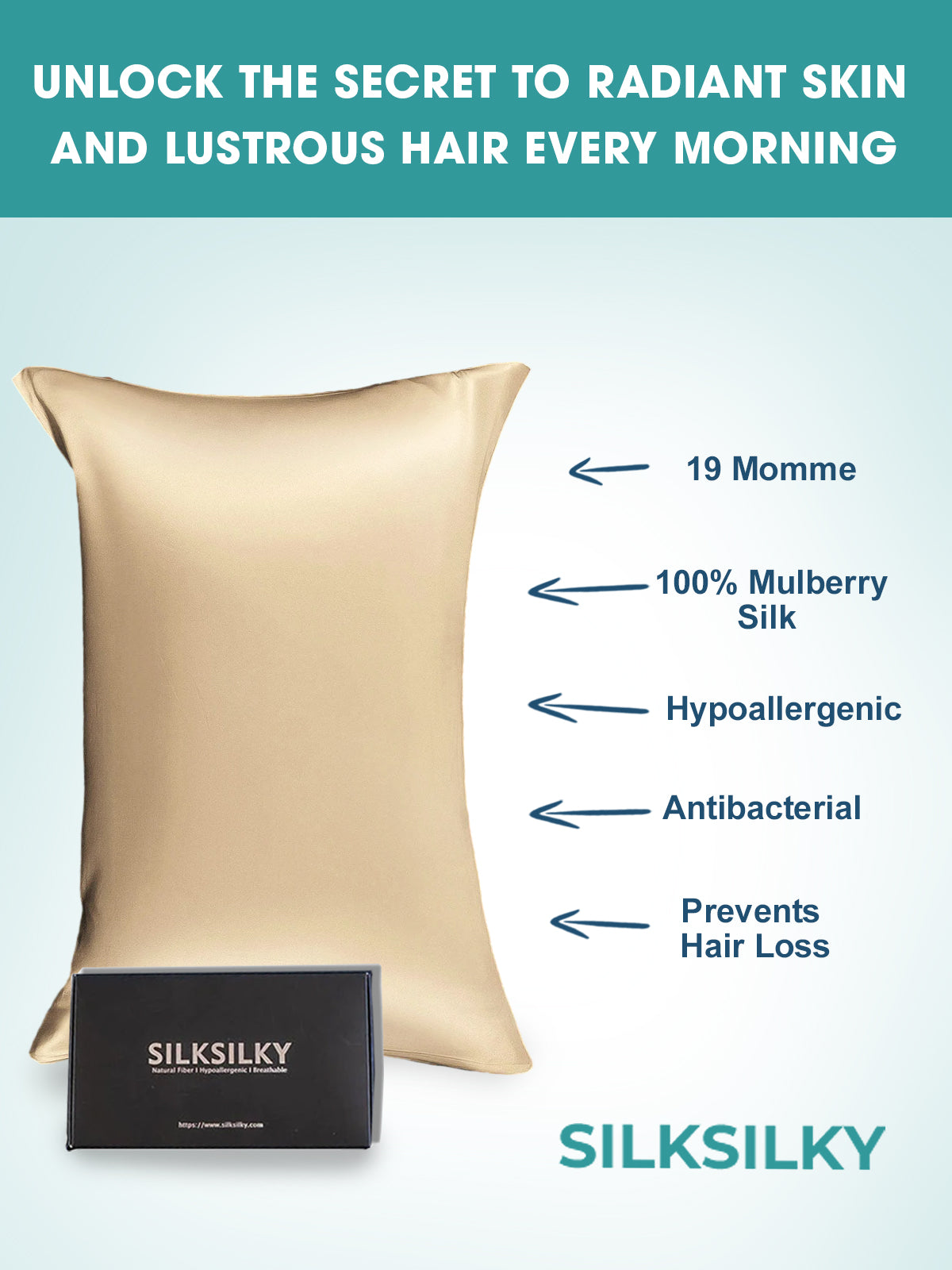 SilkSilky FR 19Momme Pure Soie Pillowcase Beige 003