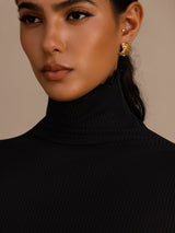 [Noir] SilkSilky-FR Long Sleeve Turtle Neck Femme T-Shirt 006
