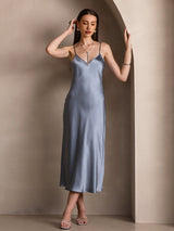 [Bleu Grisâtre] SilkSilky-FR Sleeveless V Neck Robes 006