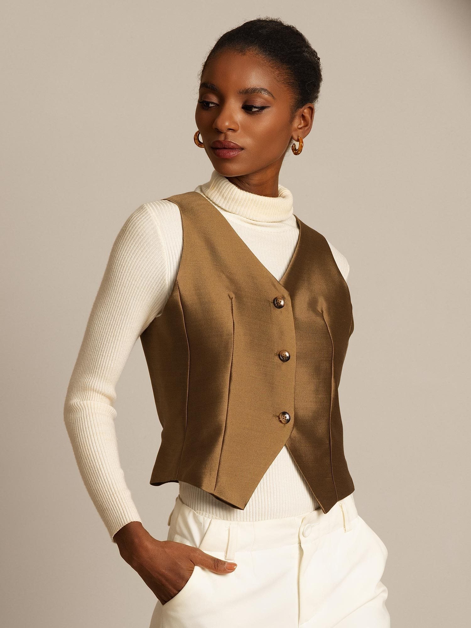 [Bronze] SilkSilky-FR 32Momme Soie Womens Vest 004,