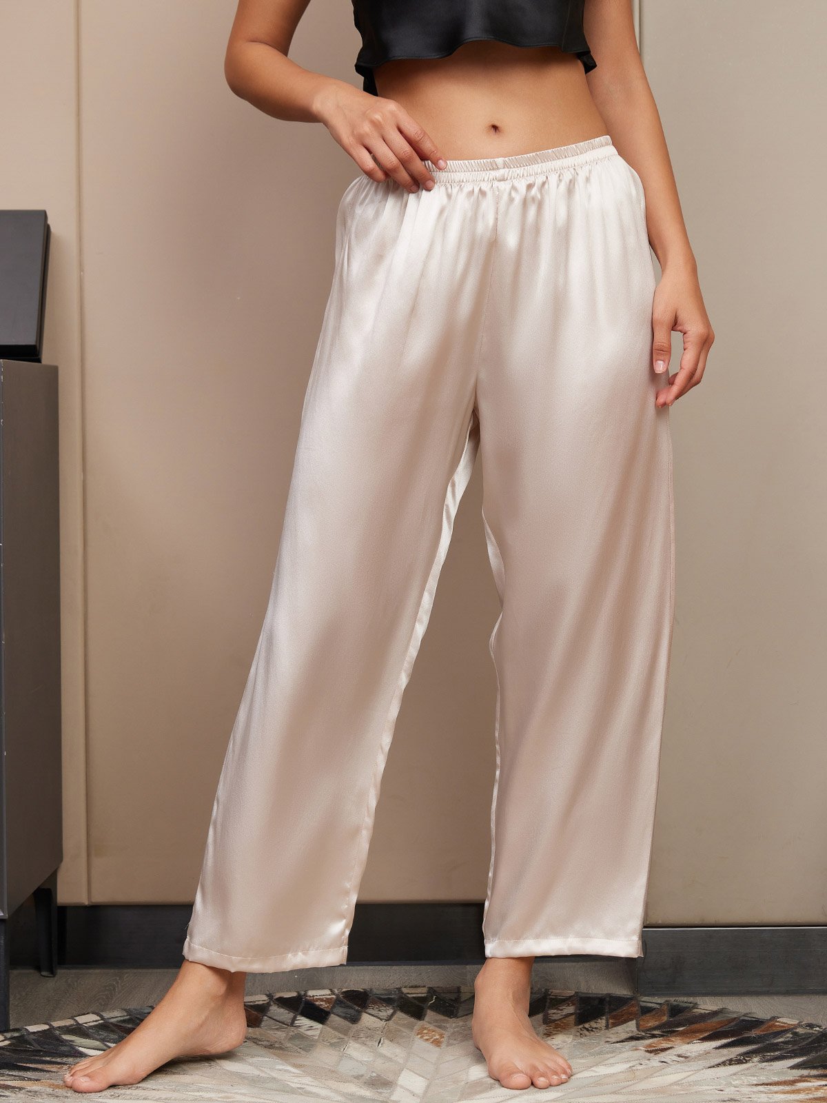 [Beige Clair] SilkSilky-FR Pure Soie Womens Sleep Bottoms 001