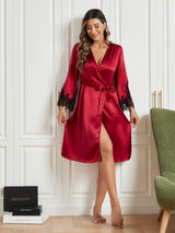 [Rouge Foncé] SilkSilky-FR Pure Soie Sans manches Col en V Chemises de nuit 015