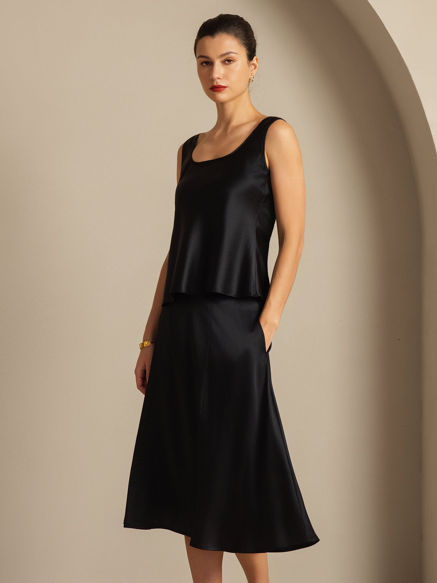 [Noir] SilkSilky-FR 19Momme Soie Camisoles 004,