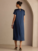 [Bleu Foncé] SilkSilky-FR Short Sleeve Round Neck Robes 002
