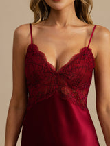 [Rouge Vineux] SilkSilky-FR Sleeveless Deep V Neck Chemises de nuit 004