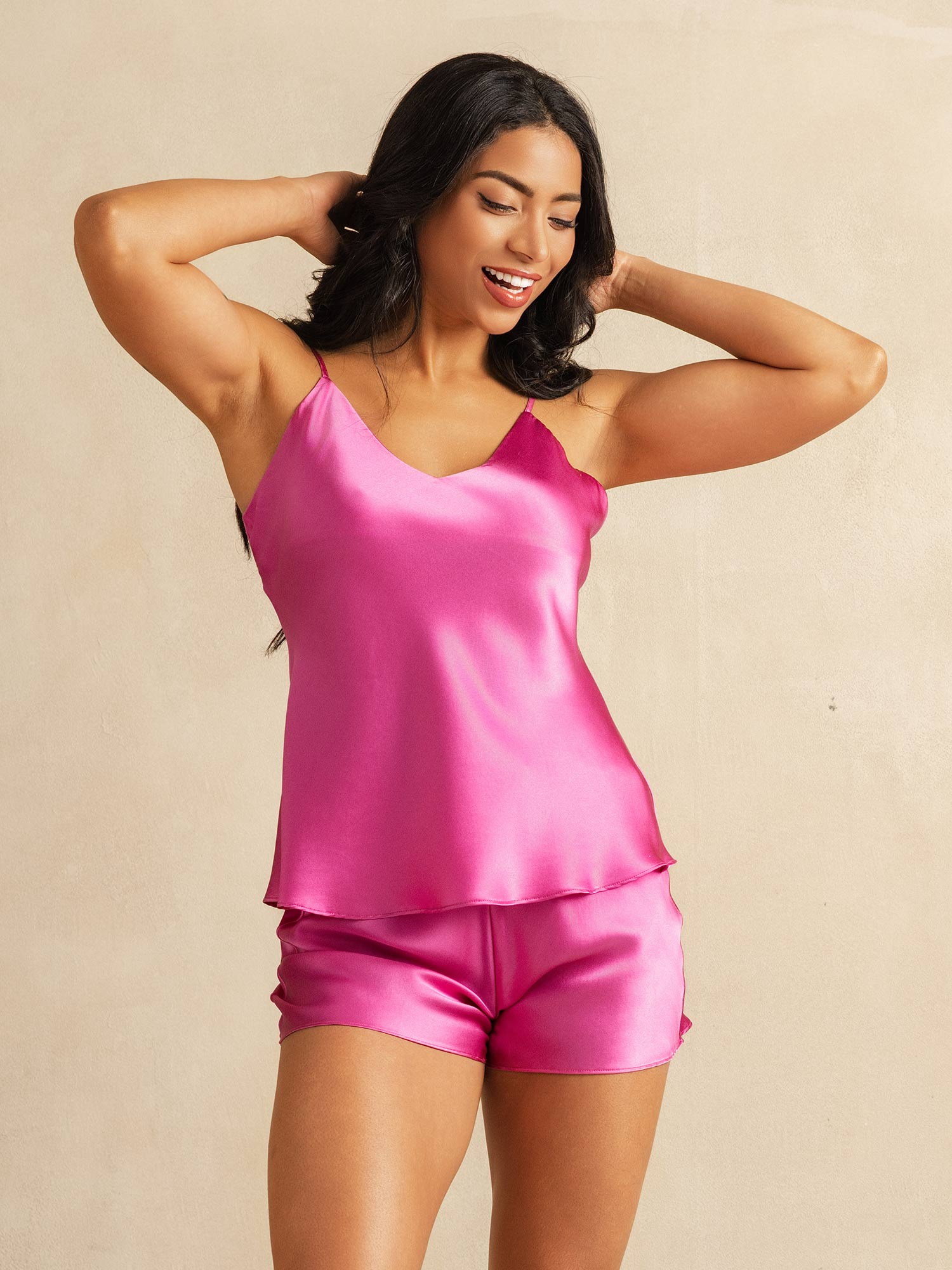 [Rose Rouge] SilkSilky-FR Fines Brides Col V Ensemble Camisole 003