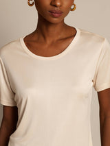 [Beige] SilkSilky-FR Manches courtes Col Rond Femme T-Shirt 003