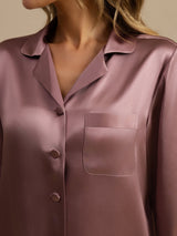 [Mauve Pâle] SilkSilky-FR Long Sleeve Lapel Collar Femme Pyjamas 005