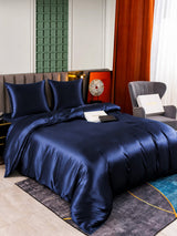 [Bleu Foncé] SilkSilky-FR Parure de Lit Soie 003
