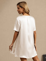 [Blanc] SilkSilky-FR Half Sleeve V Neck Chemises de nuit 002