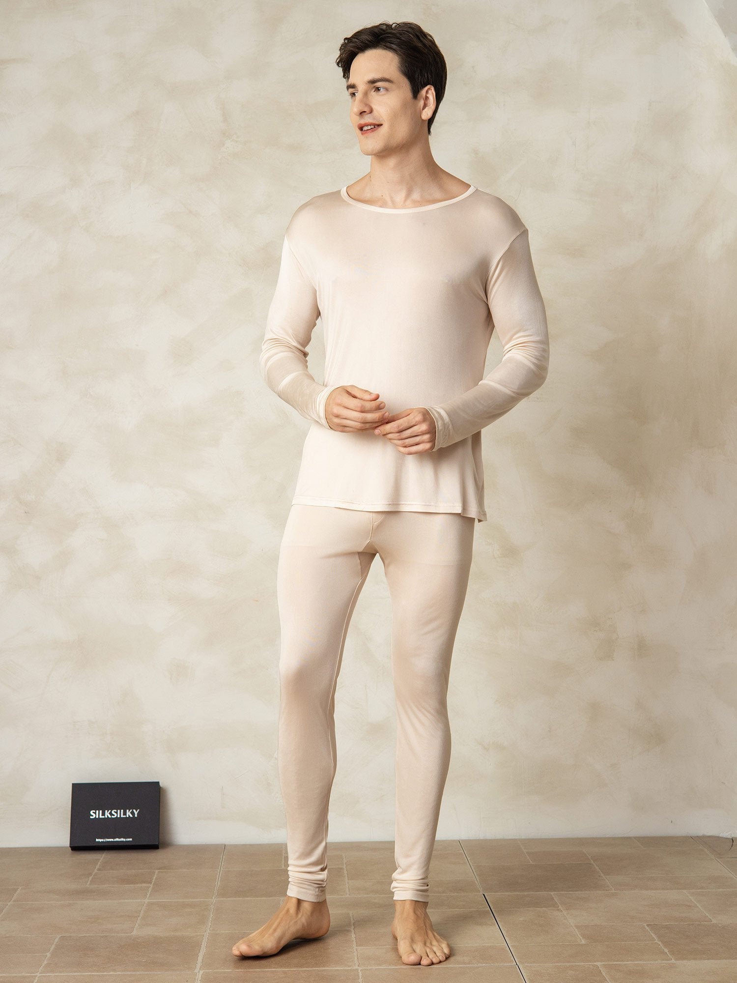 [Tan] SilkSilky-FR Soie Mens Pajamas 001