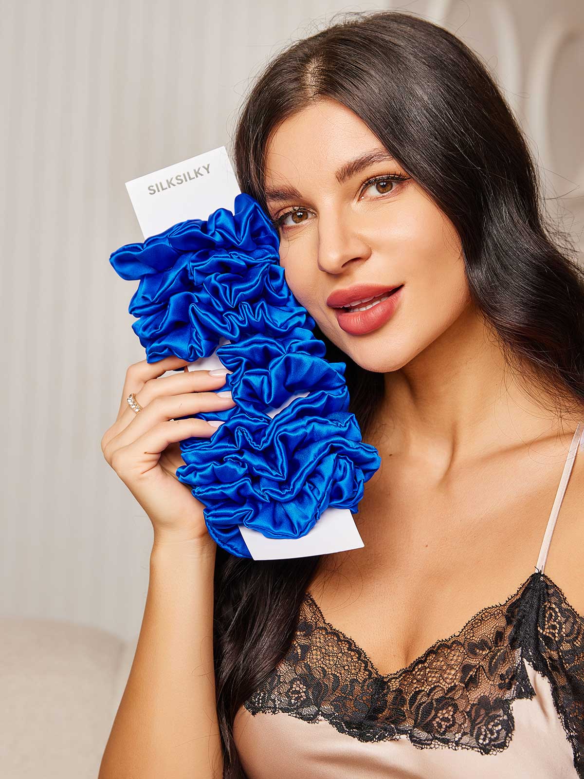 [Bleu] SilkSilky-FR 19Momme Pure Soie Scrunchie 001