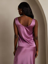 [Violet Foncé] SilkSilky-FR Sleeveless V Neck Top À Fines Brides 002