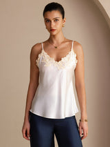 [Blanc] SilkSilky-FR Sleeveless V Neck Top À Fines Brides 001