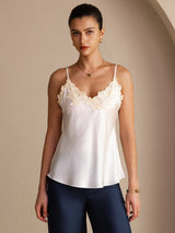 [Blanc] SilkSilky-FR Sleeveless V Neck Top À Fines Brides 001