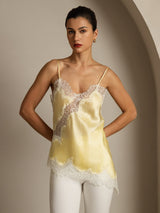 [Jaune Clair] SilkSilky-FR Spaghetti Strap V Neck Top À Fines Brides 001